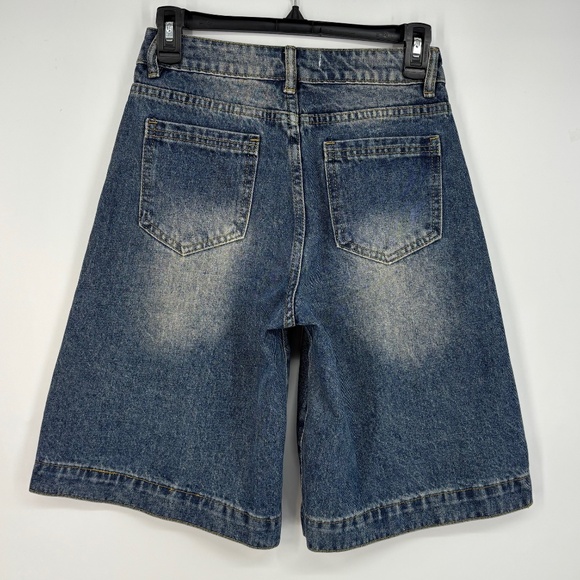 KKSHOP Womens Small XS 160/64A Bermuda Jean Shorts Wide Leg Blue Denim 5-Pocket - Picture 7 of 11